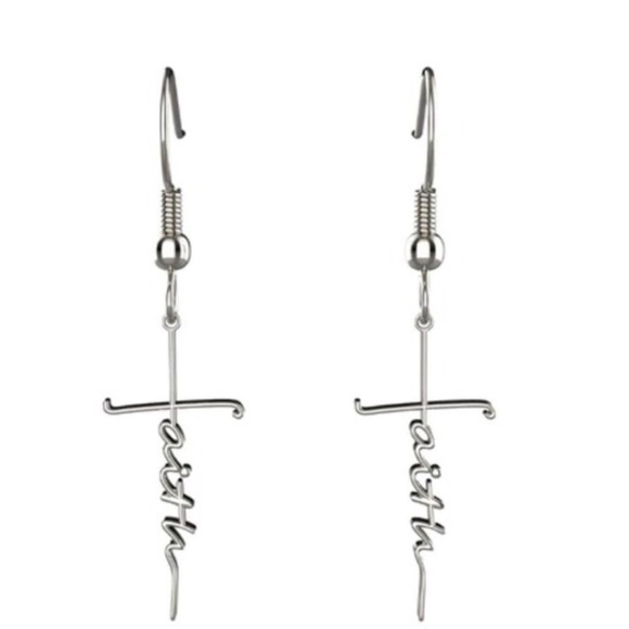Faith Earrings, Dangle Earrings, Stainless Steel Earrings, Religious - Picture 3 of 4